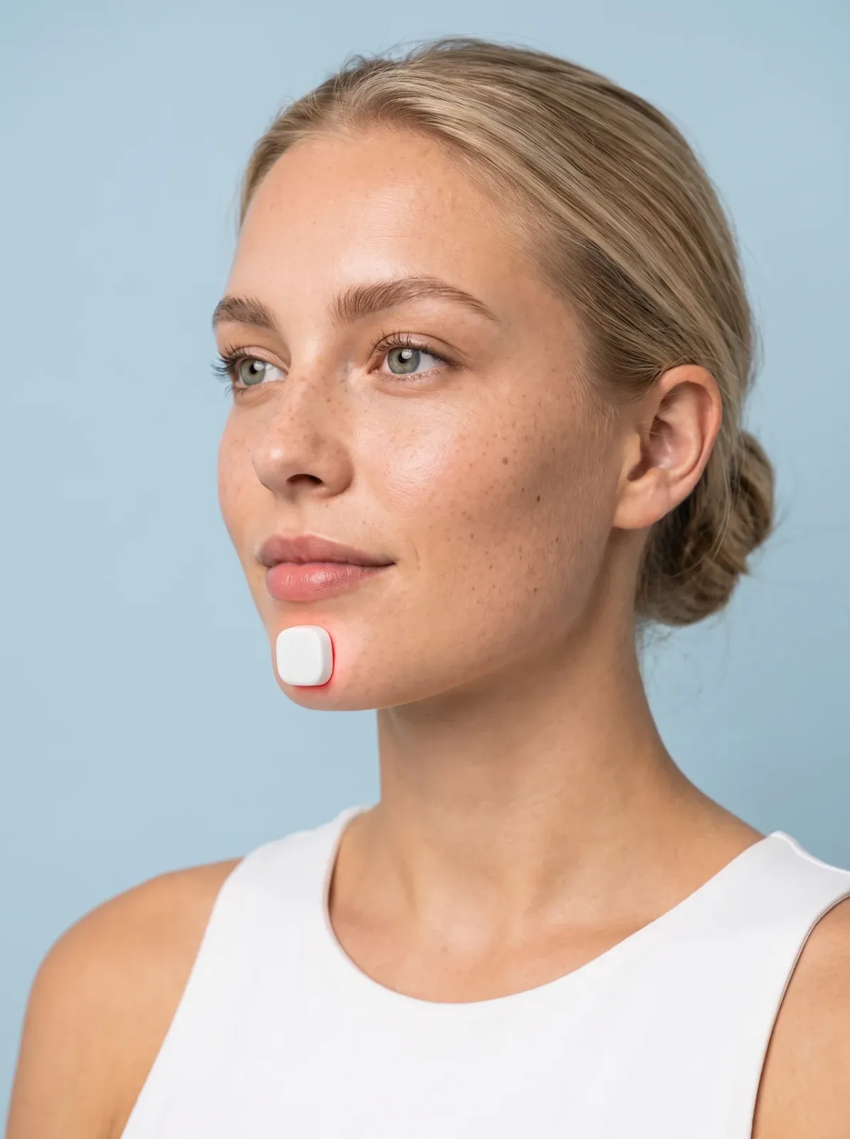 Kvinde med en ClearPatch™ LED-pod på kæben